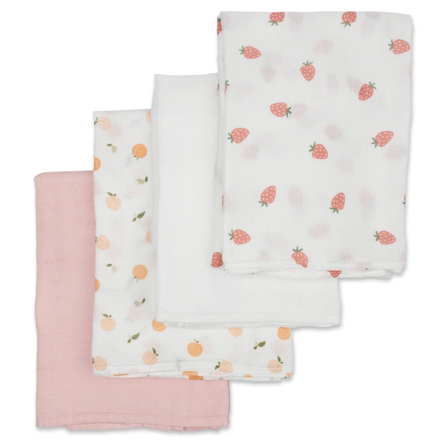 Lulujo 4 Pack Bamboo Muslin Swaddle Blankets (Berries & Peaches)