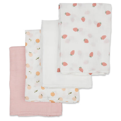 Lulujo 4 Pack Bamboo Muslin Swaddle Blankets (Berries & Peaches)