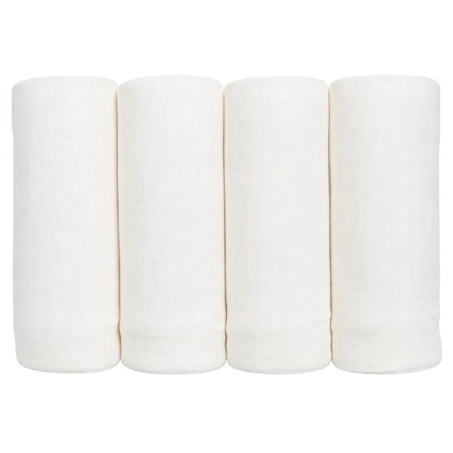 Lulujo Bamboo Muslin Swaddle Blankets 4 Pack (White)