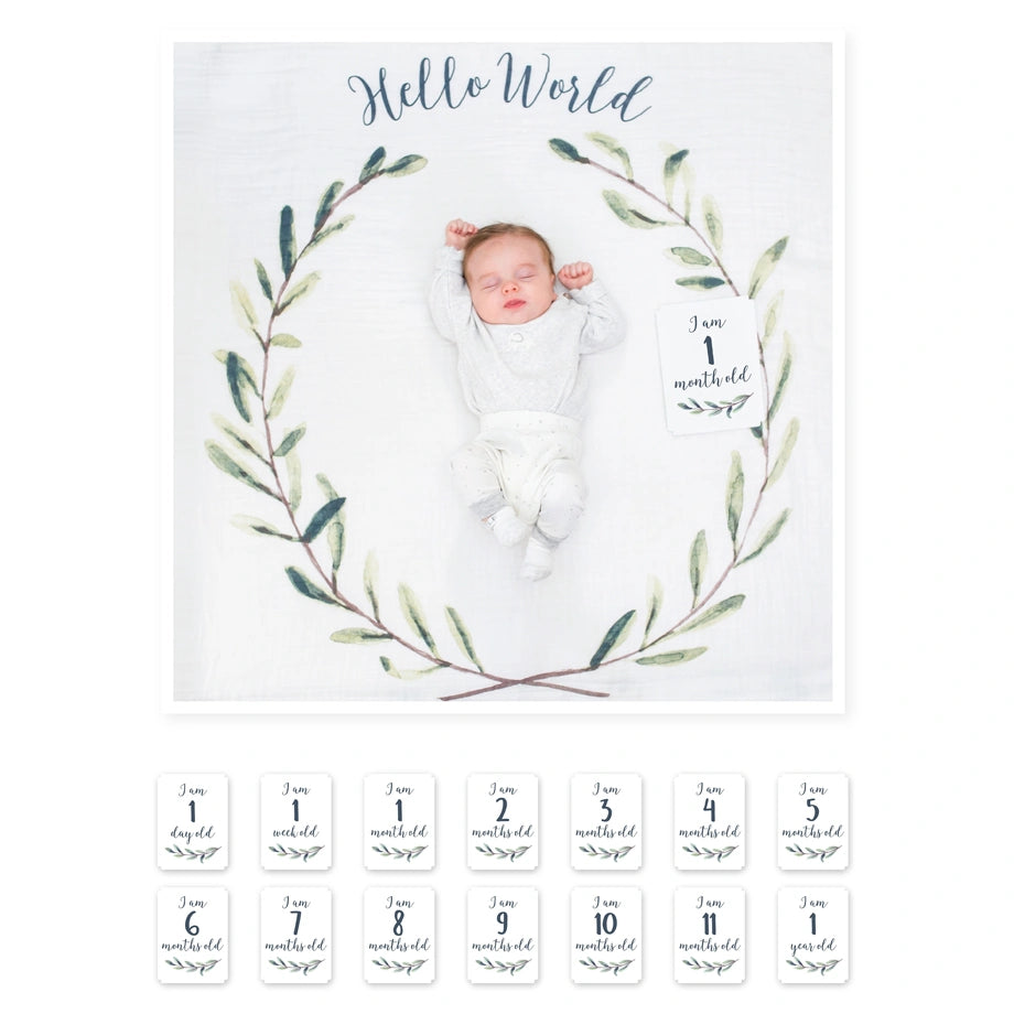 Lulujo Baby’s First Year™ Blanket & Cards Set (Hello World)