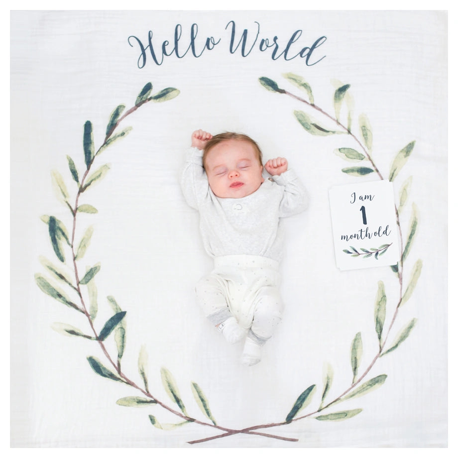 Lulujo Baby’s First Year™ Blanket & Cards Set (Hello World)