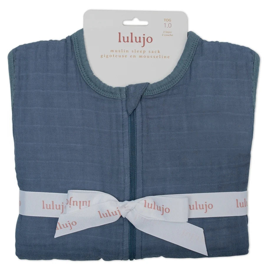 Lulujo 100% Cotton Muslin Sleep Sack Size S 0–6 Months (Navy Night)