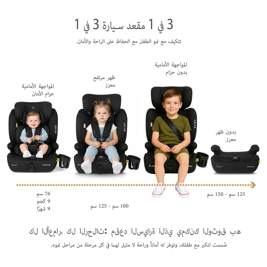 نيوبريز آي بوستوني 3-آين1 تودلير كار سيت آيسايز ٩ م - ١٢ سنة (أسود)