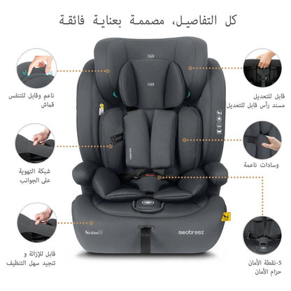 Neobreez BOSTONI 3-in-1 Toddler Car Seat i-Size 9m-12Y (Grey)