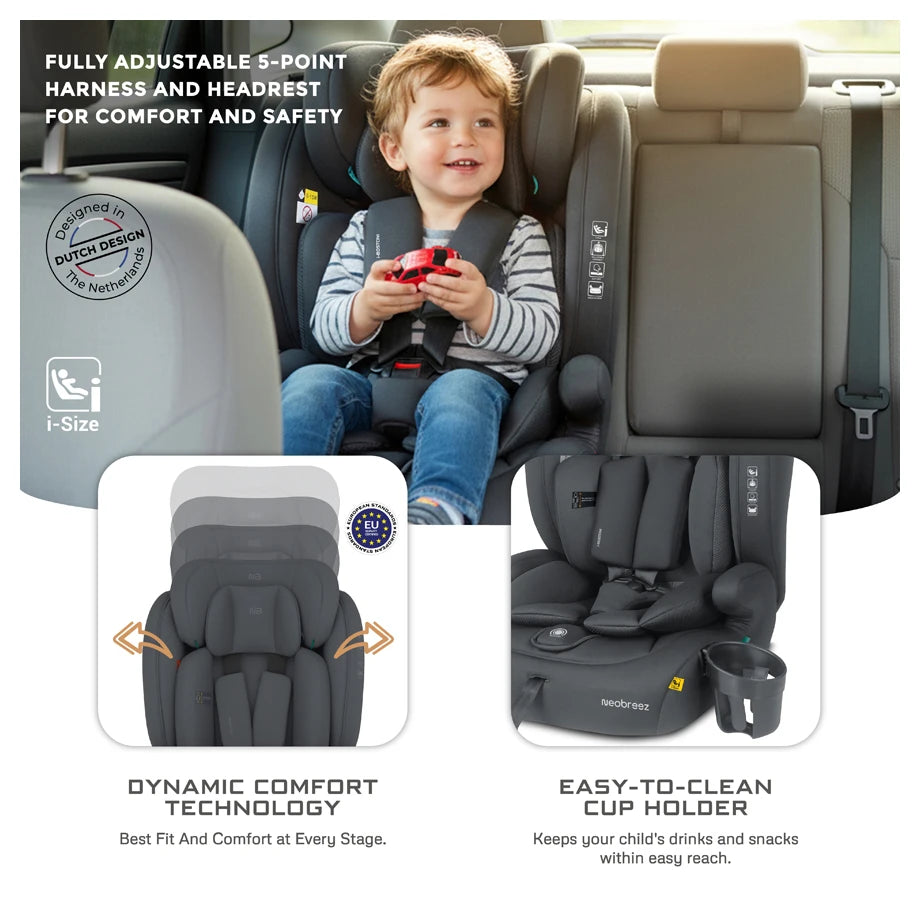 Neobreez BOSTONI 3-in-1 Toddler Car Seat i-Size 9m-12Y (Grey)