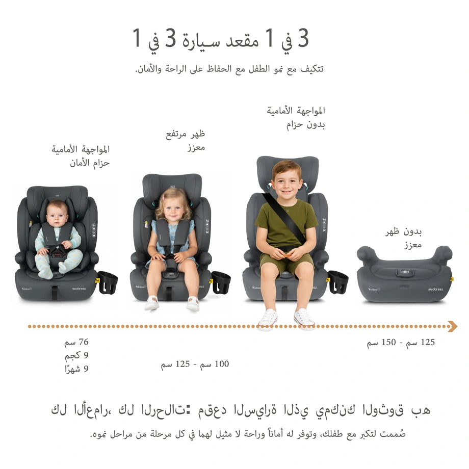 Neobreez BOSTONI 3-in-1 Toddler Car Seat i-Size 9m-12Y (Grey)