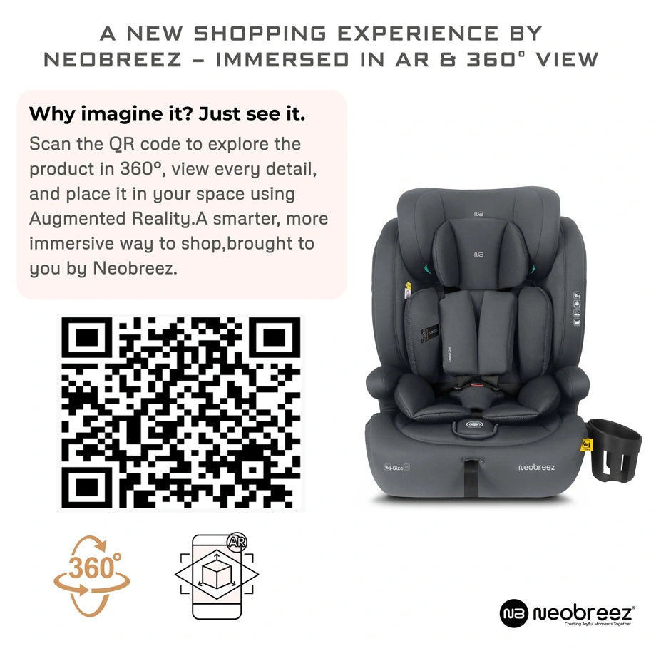 Neobreez BOSTONI 3-in-1 Toddler Car Seat i-Size 9m-12Y (Grey)