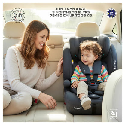 Neobreez BOSTONI 3-in-1 Toddler Car Seat i-Size 9m-12Y (Grey)