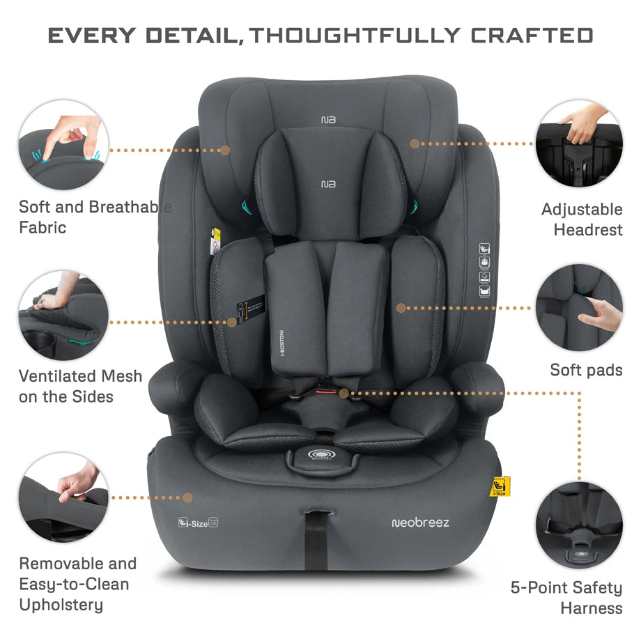 Neobreez BOSTONI 3-in-1 Toddler Car Seat i-Size 9m-12Y (Grey)