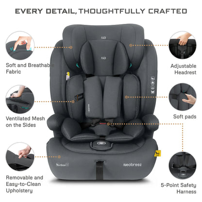 Neobreez BOSTONI 3-in-1 Toddler Car Seat i-Size 9m-12Y (Grey)
