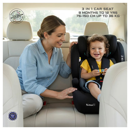 Neobreez BOSTONI 3-in-1 Toddler Car Seat i-Size 9m-12Y (Black/Gray)