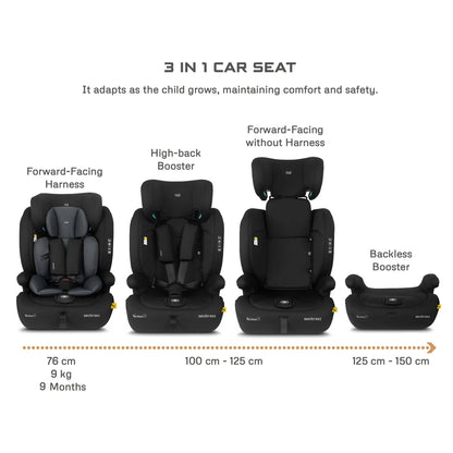 Neobreez BOSTONI 3-in-1 Toddler Car Seat i-Size 9m-12Y (Black/Gray)