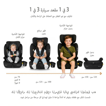 Neobreez BOSTONI 3-in-1 Toddler Car Seat i-Size 9m-12Y (Black/Gray)