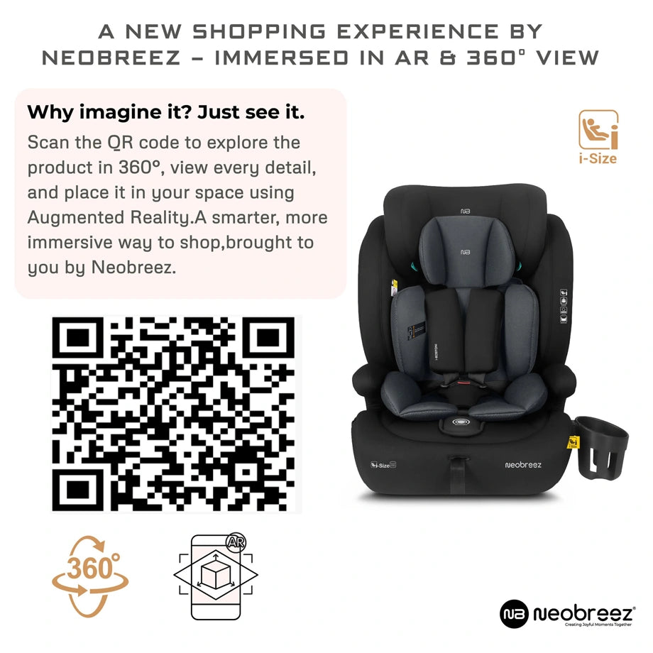 Neobreez BOSTONI 3-in-1 Toddler Car Seat i-Size 9m-12Y (Black/Gray)