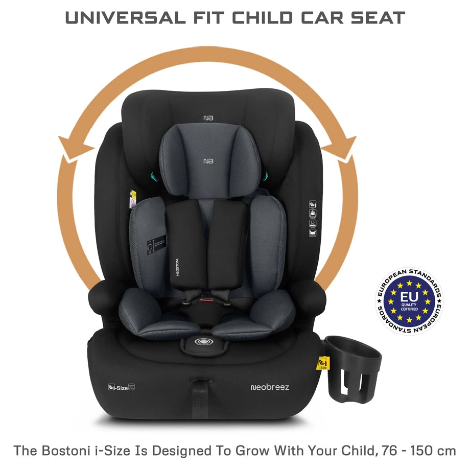 Neobreez BOSTONI 3-in-1 Toddler Car Seat i-Size 9m-12Y (Black/Gray)