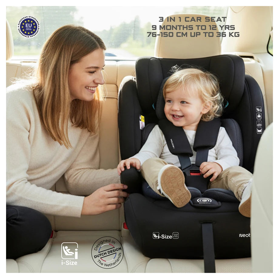 Neobreez BOSTONI 3-in-1 Toddler Car Seat i-Size 9m-12Y (Black/Gray)