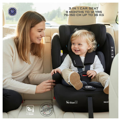 Neobreez BOSTONI 3-in-1 Toddler Car Seat i-Size 9m-12Y (Black/Gray)