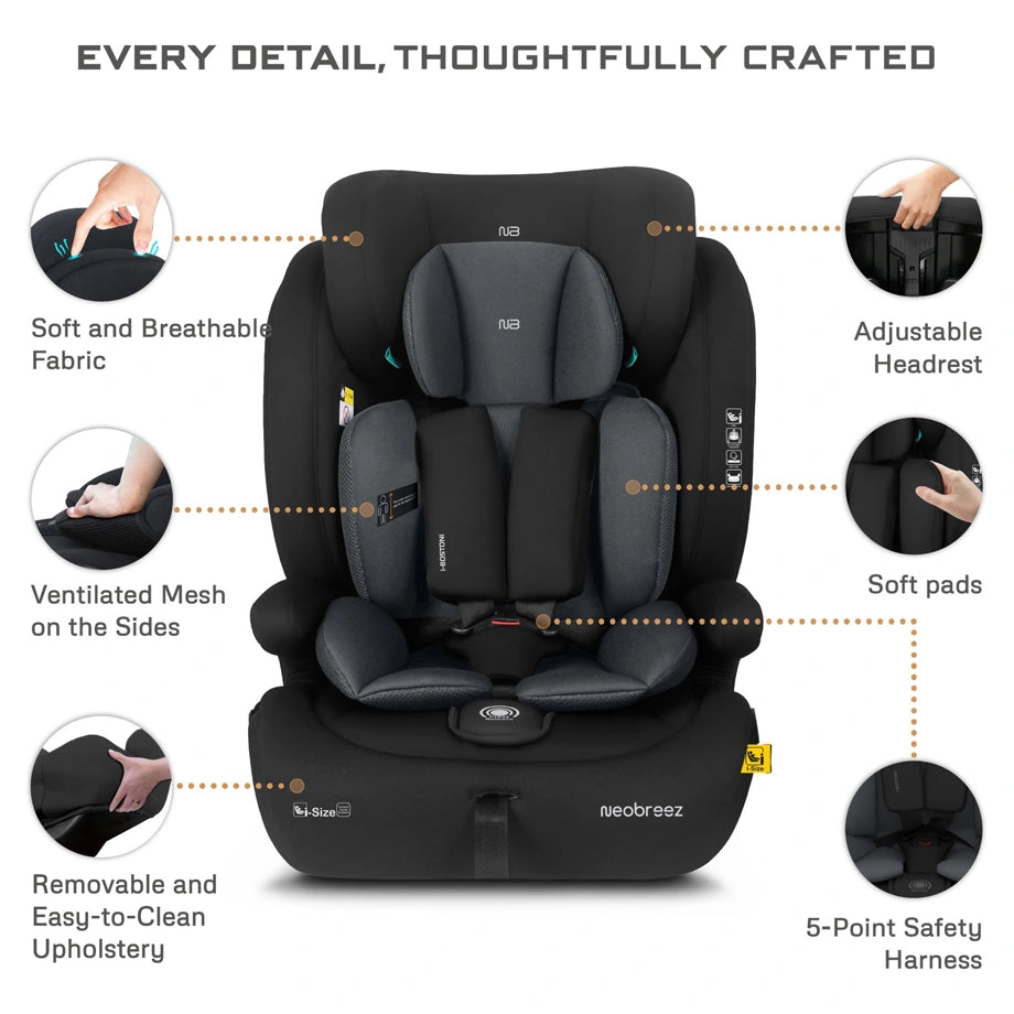 Neobreez BOSTONI 3-in-1 Toddler Car Seat i-Size 9m-12Y (Black/Gray)