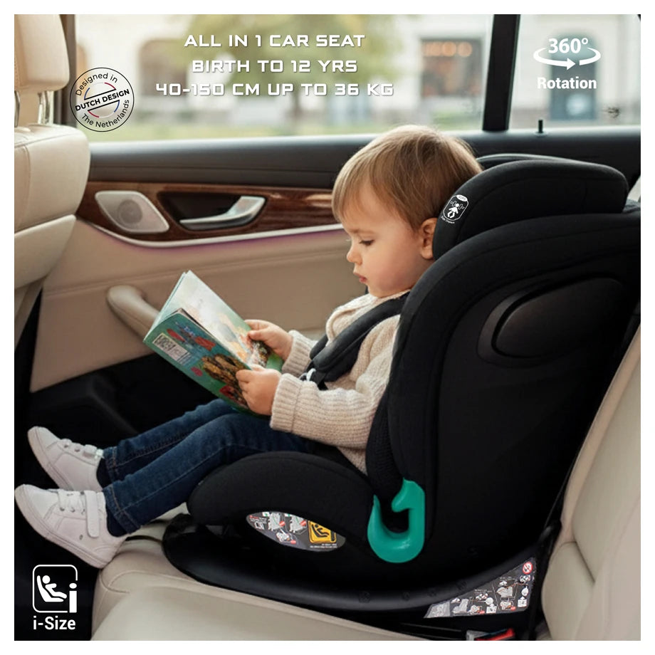 Neobreez Guardia 360° Rotating ISOFIX i-Size Car Seat, All-in-One 0-12Yrs (Black)