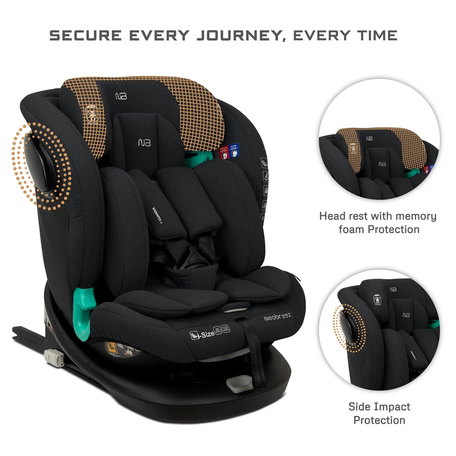 Neobreez Guardia 360° Rotating ISOFIX i-Size Car Seat, All-in-One 0-12Yrs (Black)