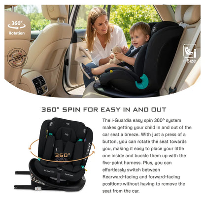Neobreez Guardia 360° Rotating ISOFIX i-Size Car Seat, All-in-One 0-12Yrs (Black)