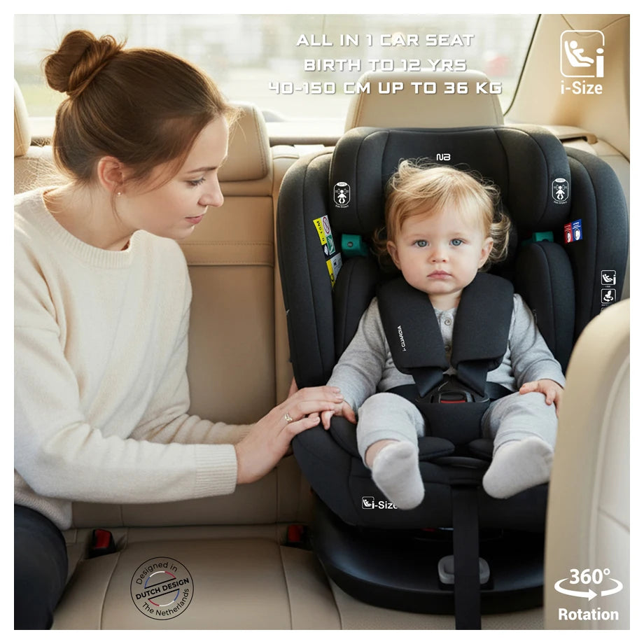 Neobreez Guardia 360° Rotating ISOFIX i-Size Car Seat, All-in-One 0-12Yrs (Black)
