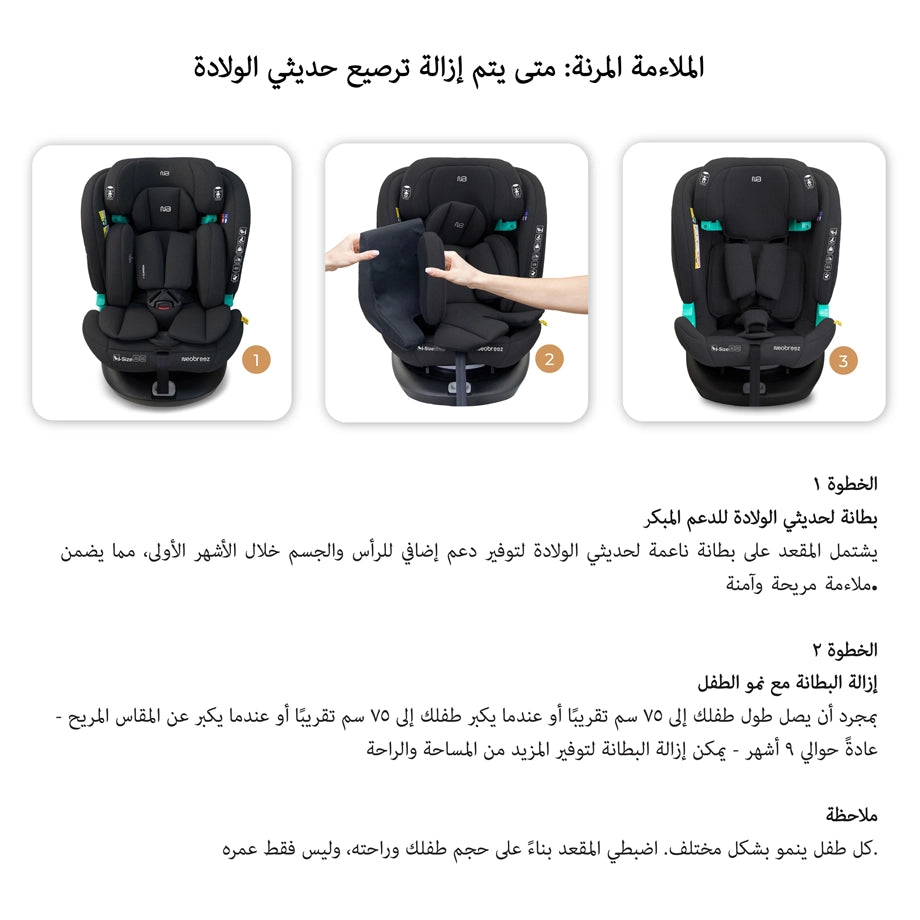 Neobreez Guardia 360° Rotating ISOFIX i-Size Car Seat, All-in-One 0-12Yrs (Black)
