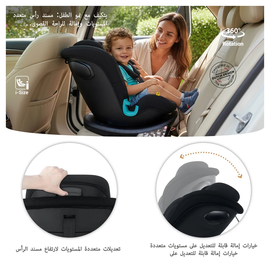 Neobreez Guardia 360° Rotating ISOFIX i-Size Car Seat, All-in-One 0-12Yrs (Black)