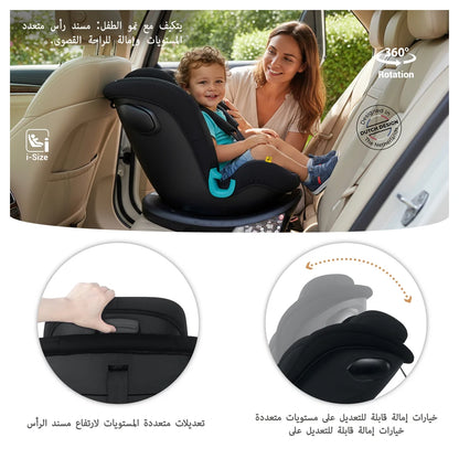 Neobreez Guardia 360° Rotating ISOFIX i-Size Car Seat, All-in-One 0-12Yrs (Black)