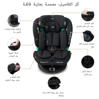 Neobreez Guardia 360° Rotating ISOFIX i-Size Car Seat, All-in-One 0-12Yrs (Black)