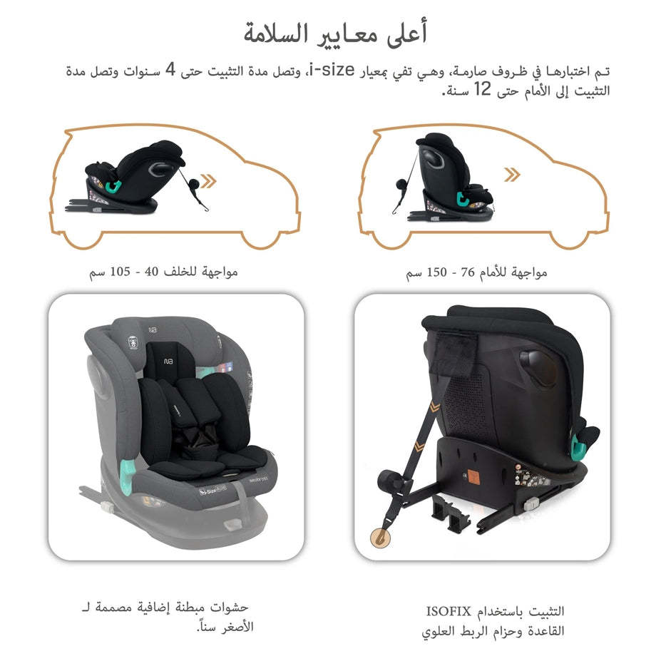 Neobreez Guardia 360° Rotating ISOFIX i-Size Car Seat, All-in-One 0-12Yrs (Black)