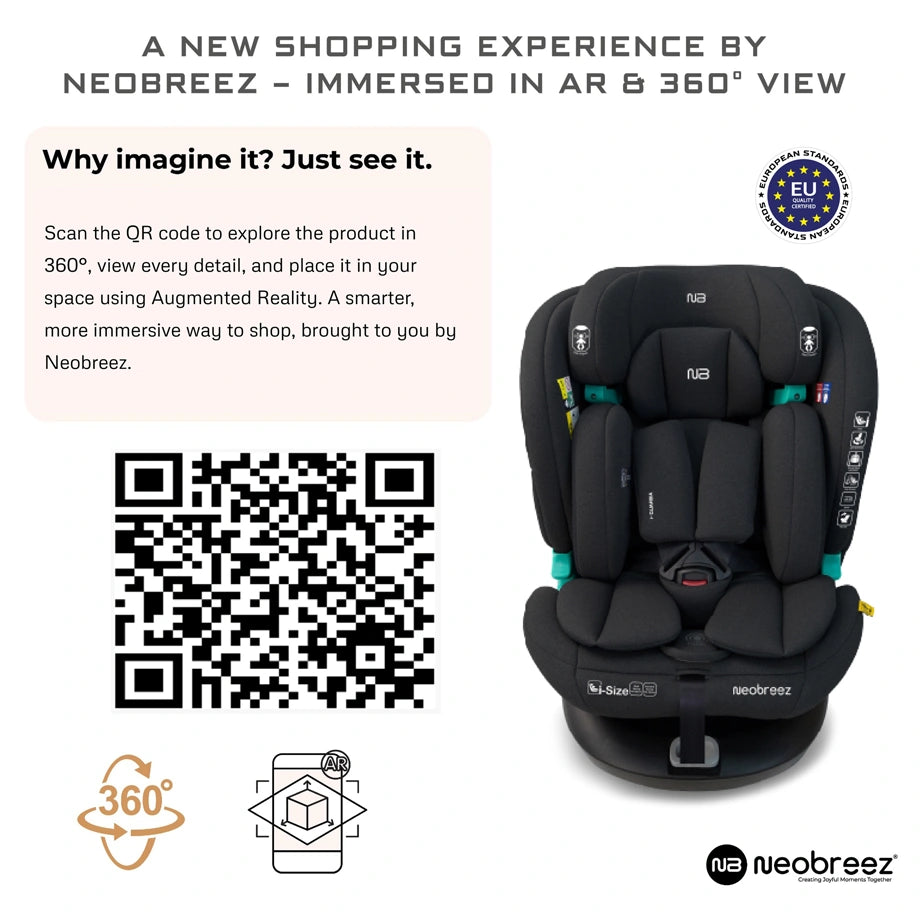 Neobreez Guardia 360° Rotating ISOFIX i-Size Car Seat, All-in-One 0-12Yrs (Black)