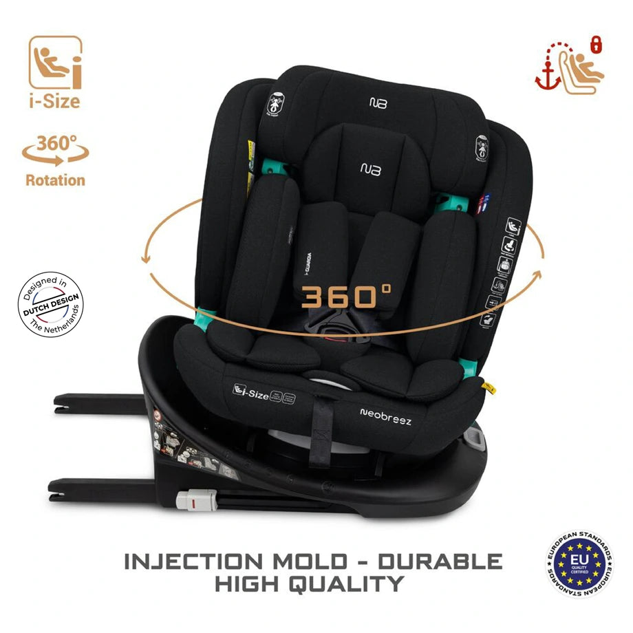 Neobreez Guardia 360° Rotating ISOFIX i-Size Car Seat, All-in-One 0-12Yrs (Black)