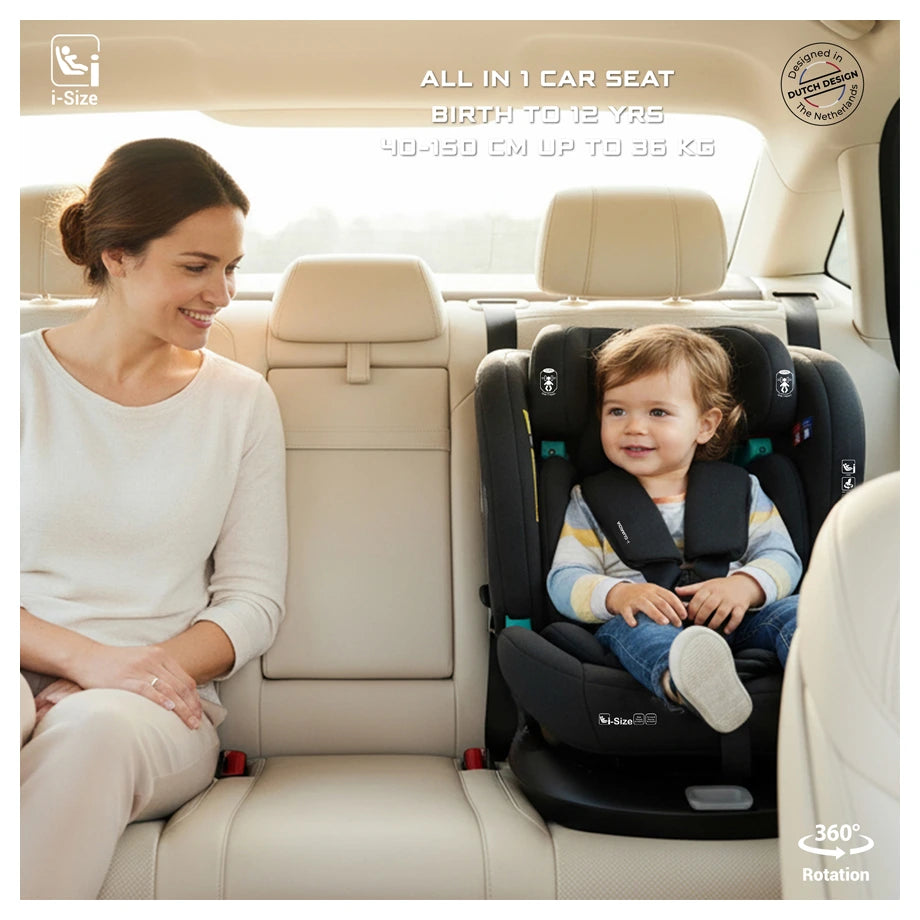 Neobreez Guardia 360° Rotating ISOFIX i-Size Car Seat, All-in-One 0-12Yrs (Black)