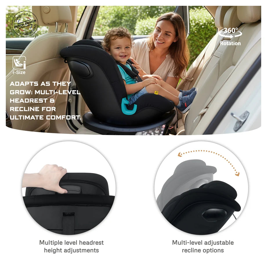 Neobreez Guardia 360° Rotating ISOFIX i-Size Car Seat, All-in-One 0-12Yrs (Black)