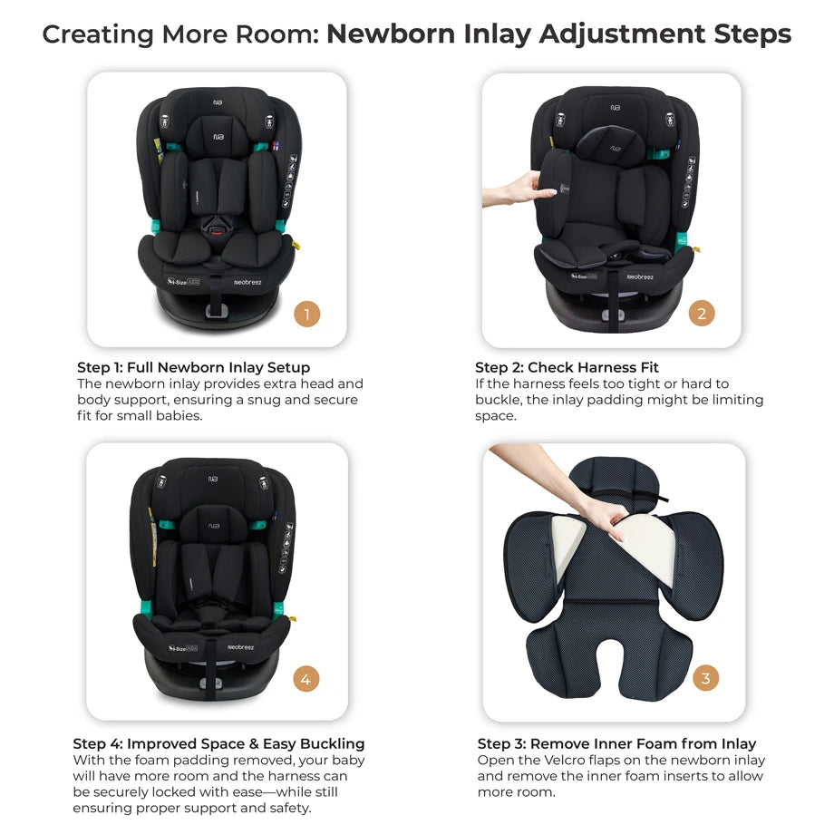 Neobreez Guardia 360° Rotating ISOFIX i-Size Car Seat, All-in-One 0-12Yrs (Black)