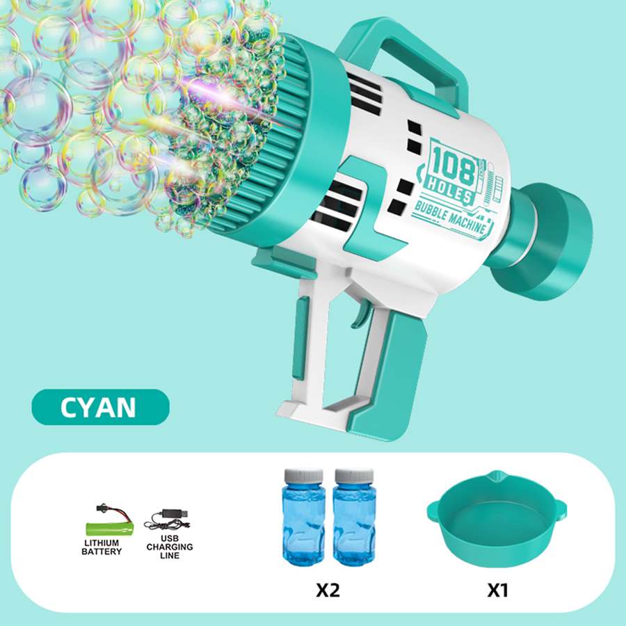 Little Story 108 Holes Bubble Machine Gun w/ Light (Cyan)