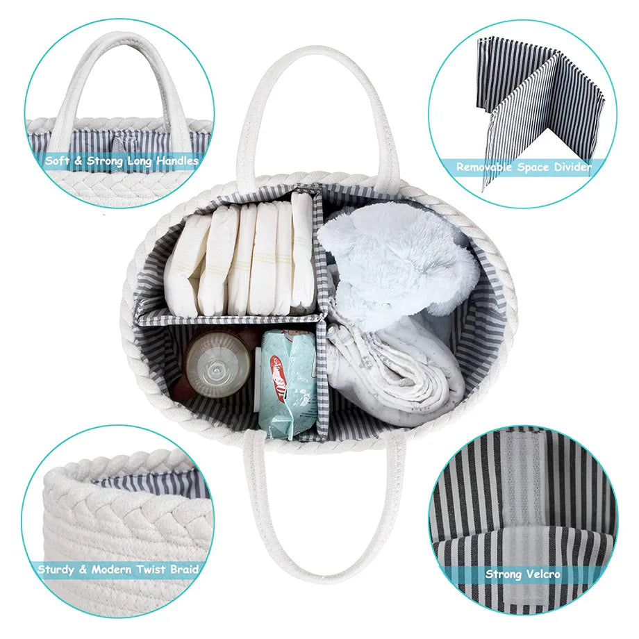 Little Story Cotton Rope Diaper Caddy (Ivory)