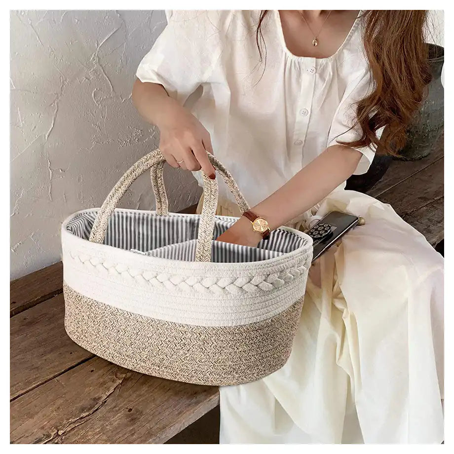 Little Story Cotton Rope Diaper Caddy (Ivory)