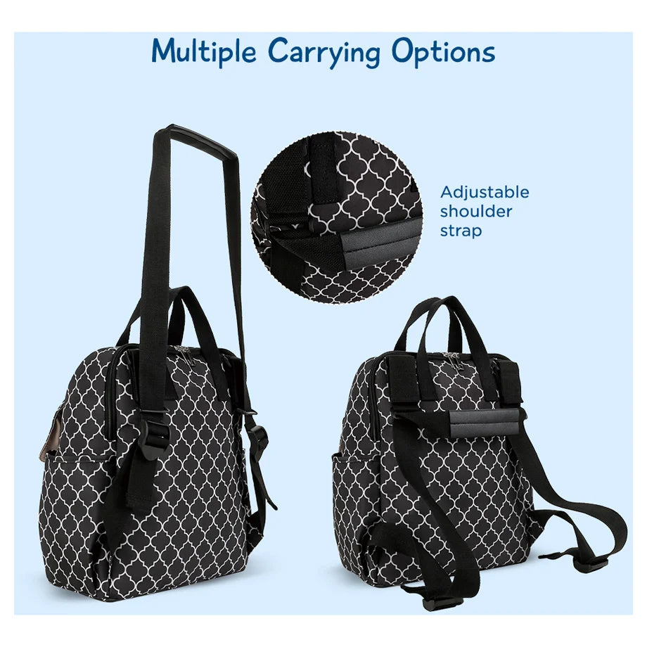 Little Story set of 3 Diaper Backpack with Changing Mat and Bottle Bag (Signature Black)