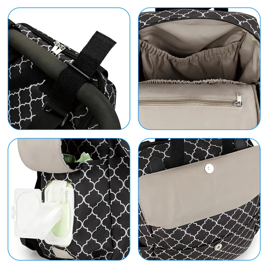 Little Story set of 3 Diaper Backpack with Changing Mat and Bottle Bag (Signature Black)