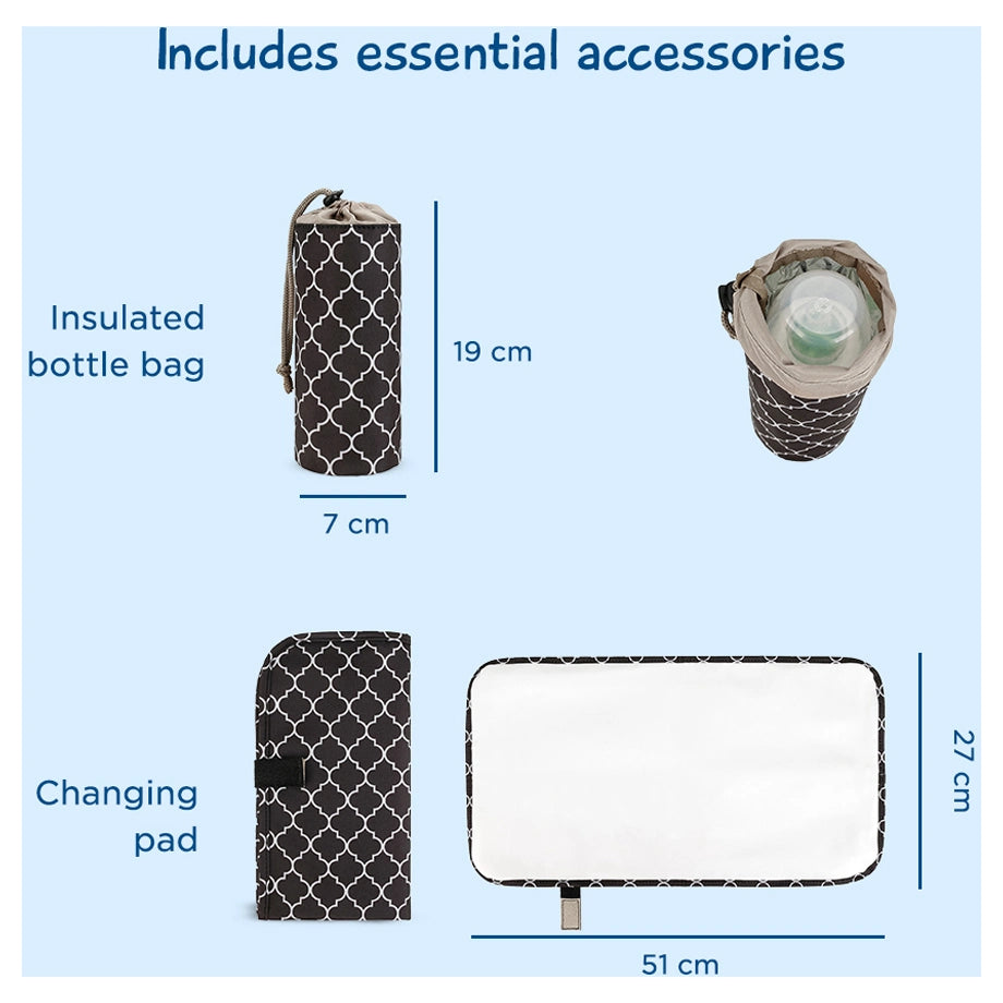 Little Story set of 3 Diaper Backpack with Changing Mat and Bottle Bag (Signature Black)