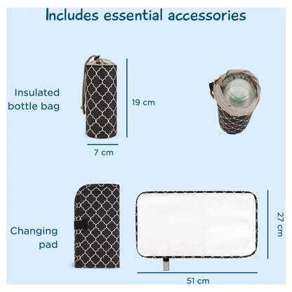 Little Story set of 3 Diaper Backpack with Changing Mat and Bottle Bag (Signature Black)