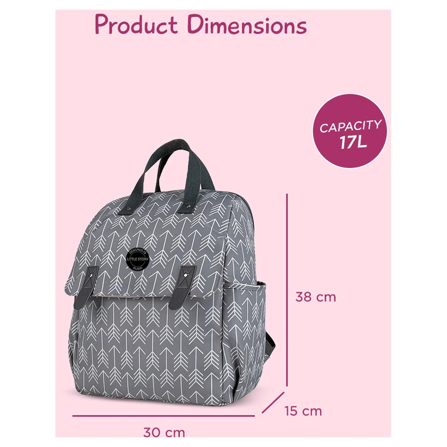 Little Story set of 3 Diaper Backpack with Changing Mat and Bottle Bag (Arrow Grey)