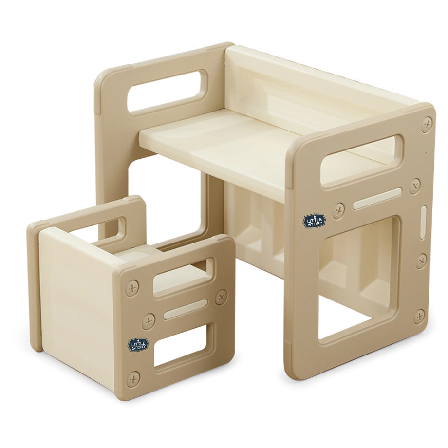 Little Story Kids Study Table with Chair (Beige)