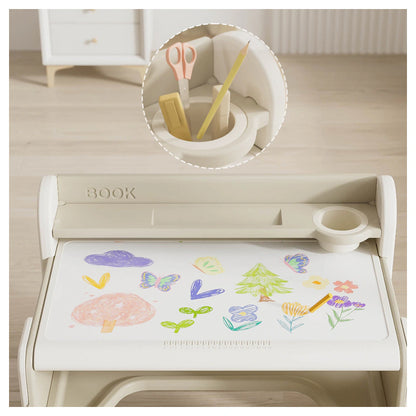 Little Story Kids Drawing & Study Table with Chair (Beige)