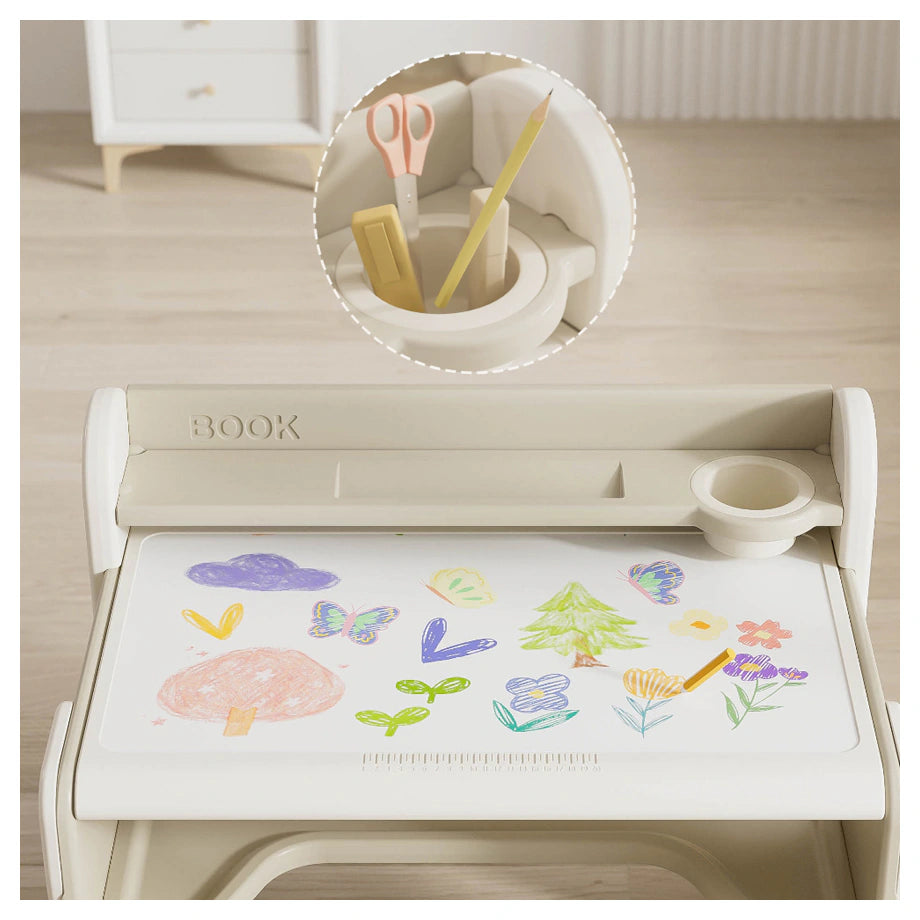 Little Story Kids Drawing & Study Table with Chair (Beige)