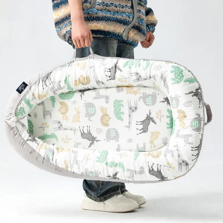 Little Story Soft Breathable Fiberfill Newborn Lounger Bed (Jungle Grey)