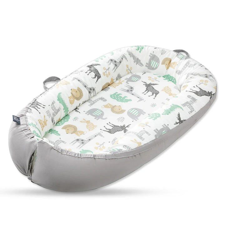 Little Story Soft Breathable Fiberfill Newborn Lounger Bed (Jungle Grey)