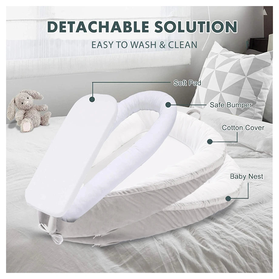 Little Story Soft Breathable Fiberfill Newborn Lounger Bed (Solid Grey)